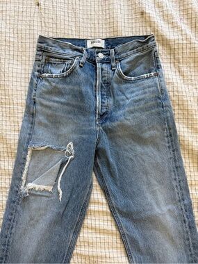 AGOLDE High Rise Distressed Blue Jeans